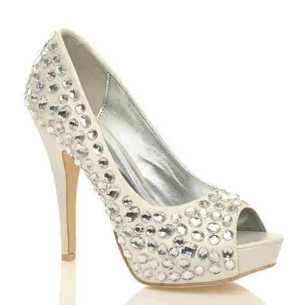 uppersole high heel diamante gem peep toe shoes