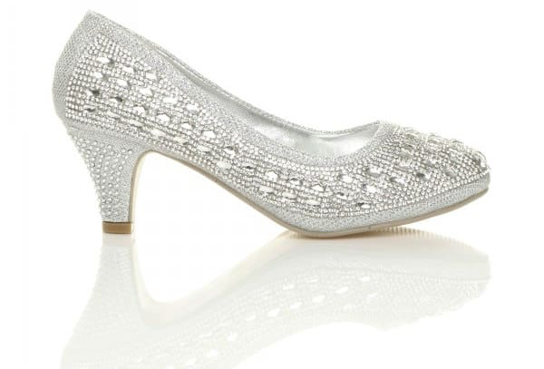 uppersole mid heel diamante gems court shoes