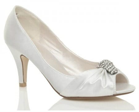 uppersole mid heel ruched peep toe court shoes