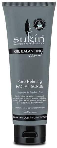 ultimate skincare products for oily skin sukin oil balancing + charcoal pore refining facial scrub