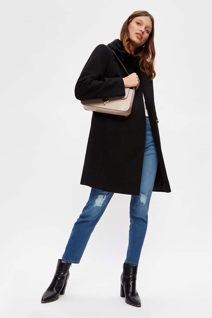 dorothy perkins dolly coat with faux fur collar
