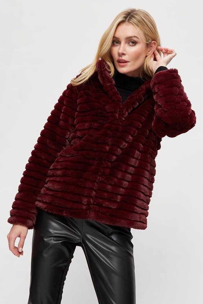 dorothy perkins funnel neck carved faux fur coat