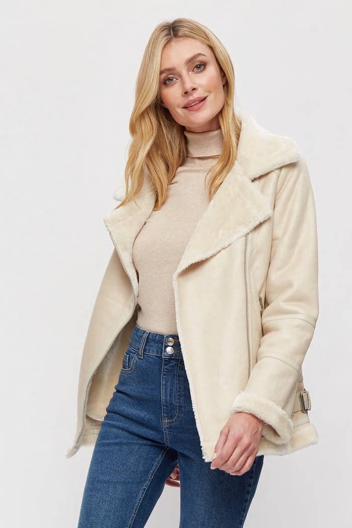 dorothy perkins luxe shearling jacket