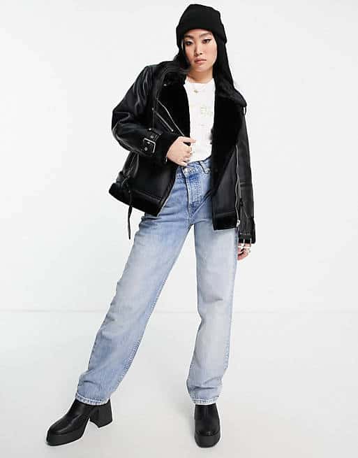 topshop black aviator jacket